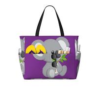 Viiuhvjbj Green Leaf Koala Print Beach Bag Extra Large Capacity With Wet Compartment Foldable For Women Holiday Pool