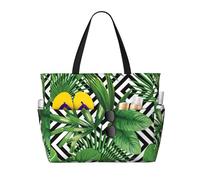 Viiuhvjbj Green Leaves Of Palm Tree Tropical Plant Print Beach Bag Extra Large Capacity With Wet Compartment Foldable For Women Holiday Pool