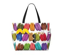 Viiuhvjbj Macaron Biscuit Flavored Pastries Print Beach Bag Extra Large Capacity With Wet Compartment Foldable For Women Holiday Pool