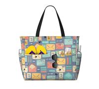 Viiuhvjbj Postal Stationery Print Beach Bag Extra Large Capacity With Wet Compartment Foldable For Women Holiday Pool