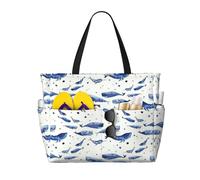 Viiuhvjbj Small Blue Whale Swimming Print Beach Bag Extra Large Capacity With Wet Compartment Foldable For Women Holiday Pool