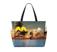Viiuhvjbj Sunset Palm Tree Ocean Print Beach Bag Extra Large Capacity With Wet Compartment Foldable For Women Holiday Pool