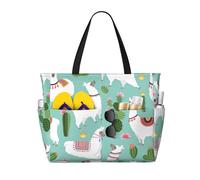 Viiuhvjbj Tropical Llama Alpaca Cactus Flower Print Beach Bag Extra Large Capacity With Wet Compartment Foldable For Women Holiday Pool