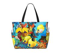 Viiuhvjbj Tropical Ocean Sea Fish Print Beach Bag Extra Large Capacity With Wet Compartment Foldable For Women Holiday Pool