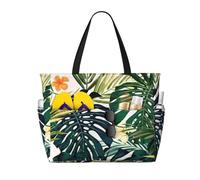 Viiuhvjbj Tropical Summer Hawaiian Flower Palm Leaves Print Beach Bag Extra Large Capacity With Wet Compartment Foldable For Women Holiday Pool