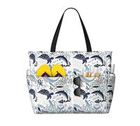 Viiuhvjbj Turtle Octopus Pattern Ocean Theme Print Beach Bag Extra Large Capacity With Wet Compartment Foldable For Women Holiday Pool