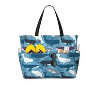 Viiuhvjbj Whale Pattern Print Beach Bag Extra Large Capacity With Wet Compartment Foldable For Women Holiday Pool