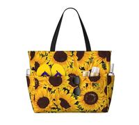 Viiuhvjbj Yellow Sunflowers Print Beach Bag Extra Large Capacity With Wet Compartment Foldable For Women Holiday Pool