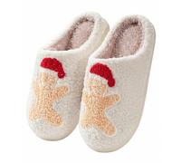 Vijamiy Christmas Plush Slippers for Women, Gingerbread with Santa Hat S