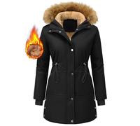 Vijamiy Parka Jacket Womens Parka Coat Winter Womens Sport Jacket Fleece Lined Outdoor Hiking Windproof with Detachable Hat Multi Large Pockets(Black,S)