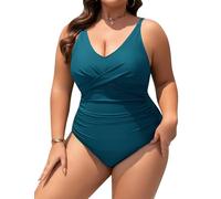 Vijamiy Swimming Costume Women Plus Size Tummy Control One Piece Swimsuit Sexy V-Neck Push Up Padded Ladies Swimwear for Women Large Breasts L-4XL(Peacock Green,3XL)