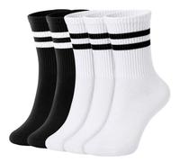Vijamiy Women's Cotton Ribbed Crew Socks Soft Breathable UK 3-8 | Retro stripe ribbed crew socks with vertical knit texture, stay up fit and sport casual style for everyday training school