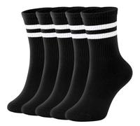 Vijamiy Women's Cotton Ribbed Crew Socks Soft Breathable UK 3-8 | Retro stripe ribbed crew socks with vertical knit texture, stay up fit and sport casual style for everyday training school