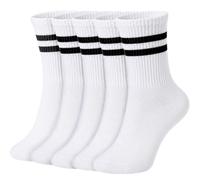 Vijamiy Women's Cotton Ribbed Crew Socks Soft Breathable UK 3-8 | Retro stripe ribbed crew socks with vertical knit texture, stay up fit and sport casual style for everyday training school