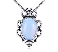 VIJASHOP Beetle Necklace for Women Natural Gemstone Beetle Pendant Insect Necklace Beetle Jewelry Birthday Gift for Entomological Hobbiest, Stainless Steel, No Gemstone