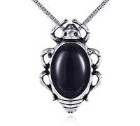 VIJASHOP Beetle Necklace for Women Natural Gemstone Beetle Pendant Insect Necklace Beetle Jewelry Birthday Gift for Entomological Hobbiest, Stainless Steel, No Gemstone