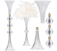 VIJIV Crystal Acrylic Trumpet Vase for Wedding Centerpieces & Home Decor - 24.8" Clear Flower Stand with Ribbed Texture, Gold Accents, Table/Floor Vase for Events, Bridal Showers & Boho Weddings