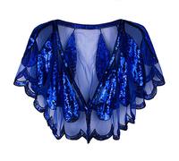 VIJIV Women's 1920s Shawl Wrap Art Deco Sequin Beaded Evening Cape Bolero Flapper Cover Up - Blue - One Size