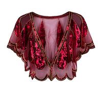 VIJIV Women's 1920s Shawl Wrap Art Deco Sequin Beaded Evening Cape Bolero Flapper Cover Up - Red - One Size