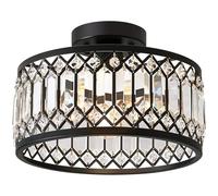 Vikaey Crystal Black Ceiling Light,Modern Semi Flush Mount Ceiling Lighting Fixture,Round Hallway Lighting Fixtures Chandelier for Kitchen Entryway Bedroom Dining Room,1-Light,11.42 in