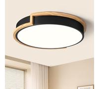 Vikaey Modern Wood LED Flush Mount Ceiling Light Fixture，Blcak Round Ceiling Lighting，Ceiling Lamp for Closets, Kitchens, Stairwells, Bedrooms（15.75In/40CM 4000K）
