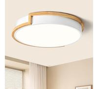 Vikaey Modern Wood LED Flush Mount Ceiling Light Fixture，White Round Ceiling Lighting，Ceiling Lamp for Closets, Kitchens, Stairwells, Bedrooms（15.75In/40CM 4000K）