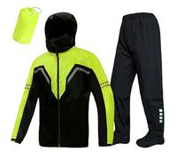 VIKAMAKA Waterproof Rain Suit for Men,Lightweight Rain jacket with Pants 2 Pieces,Double Hats for Motorcycle Cycling, FluorescentGreen, M