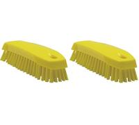 Vikan 35876 Hand-Held Scrub Brush, Polypropylene, Polyester Bristle, 7", Yellow (Pack of 2)