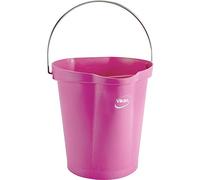 Vikan 56861 Durable Polypropylene Hygiene Bucket/Pail, Stainless Steel Handle, 12 Litre, Pink
