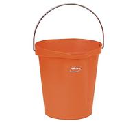 Vikan 56867 Durable Polypropylene Hygiene Bucket/Pail, Stainless Steel Handle, 12 Litre, Orange