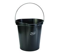 Vikan 56869 Durable Polypropylene Hygiene Bucket/Pail, Stainless Steel Handle, 12 Litre, Black