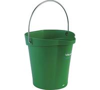 Vikan 56882 Durable Polypropylene Hygiene Bucket/Pail, Stainless Steel Handle, 6 Litres, Green