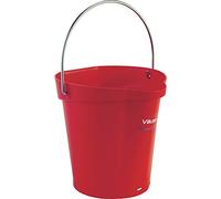 Vikan Hygiene Bucket 56884 – Durable Polypropylene, Stainless Steel Handle, 6 L – Red