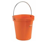 Vikan 56887 Durable Polypropylene Hygiene Bucket/Pail, Stainless Steel Handle, 6 Litres, Orange