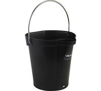 Vikan 56889 Durable Polypropylene Hygiene Bucket/Pail, Stainless Steel Handle, 6 Litres, Black