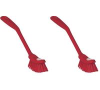 Vikan - Fine Dish Brush - Heavy-Duty, Narrow, Slip-Resistant Cleaning Brush, Polypropylene, Polyester Bristle, 11 Inch, Red, (42874) (Pack of 2)