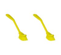 Vikan - Fine Dish Brush - Heavy-Duty, Narrow, Slip-Resistant Cleaning Brush, Polypropylene, Polyester Bristle, 11 Inch, Yellow, (42876) (Pack of 2)