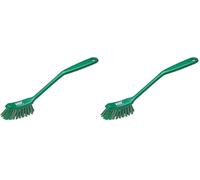Vikan - Fine Dish Brush - Heavy-Duty, Narrow, Slip-Resistant Cleaning Brush, Polypropylene, Polyester Bristle, 11 Inch, Green, (42872) (Pack of 2)