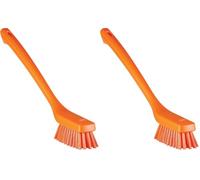 Vikan Narrow Cleaning Brush with Long Handle, 420 mm, Hard, Orange (Pack of 2)