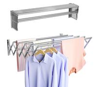 Vikaqi Wall Mounted Clothes Drying Rack, Foldable Wall Mount Laundry Drying Rack Folding Indoor, Drying Rack Clothing Collapsible, Retractable Towel Drying Rack, Space Saver with 7 Drying Rods