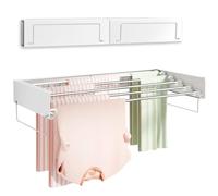 Vikaqi Wall Mounted Clothes Drying Rack, Foldable Wall Mount Laundry Drying Rack Folding Indoor, Drying Rack Clothing Collapsible, Towel Drying Rack with Wall Template, 5 Rods, 32", White