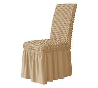 VIKAUL Dining Chair Covers Set of 6 Long Stretch Seersucker Ruffle Chair Slipcovers Removable Washable Chair Seat Protector for Home Ceremony Banquet Wedding Hotel,Dark Beige