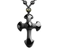 VIKCAUX Black Obsidian Necklace Protection Pendant with Extended Bead Chain Healing Crystal Stone Amulet Necklace for Men Women, 2.03*1.42 inches, Crystal, Obsidian