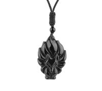VIKCAUX Black Obsidian Necklace Protection Pendant with Extended Bead Chain Healing Crystal Stone Amulet Necklace for Men Women, Obsidian, Obsidian