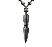 VIKCAUX Black Obsidian Necklace Protection Pendant with Extended Bead Chain Healing Crystal Stone Amulet Necklace for Men Women, 2.04*0.43 inches, Crystal, Obsidian
