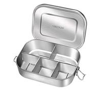 VIKCOLEE Stainless Steel Bento Lunch Food Box Container, 5-Compartment Large 1400ML Metal Lunch Box Container for Adults with Lockable Clips to Leak - Dishwasher Safe