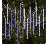 Vikdio Christmas Lights Outdoor, Meteor Shower Lights 16 Spiral Tubes 50cm 864 LEDs 5.25m Lit Length, Waterproof Snowfall Icicle Lights for Outdoor Xmas Decoration Party Tree Window (Blue)