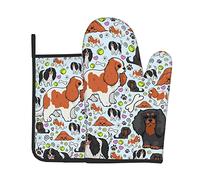 Vikeiac Cavalier King Charles Spaniel Pattern Oven Mitts & Pot Holders Sets Potholders with Hanging Loop Non-Slip Kitchen Cooking Gloves for BBQ Baking Grilling