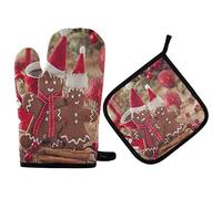 Vikeiac Christmas Gingerbread Man Hat Candy Oven Mitts Winter Snowflakes Potholders Set Non-Slip Cooking Kitchen Gloves Washable Heat Resistant Oven Gloves for Microwave BBQ Baking Grilling