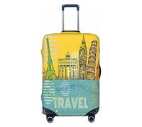 Vikeiac Highly Elastic Spandex Suitcase Cover Luggage Cover Protector Medium Fits 22 to 24 Inch Background with Sights of Europe Prints